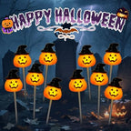 BRIGHTDECK Halloween Pumpkin Stake Lights, Set of 10 Solar Pumpkin Lights, Waterproof Halloween Decorations for Outdoor Garden and Yard (Hat Pumpkin) - Image 4