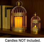 Vela Lanterns Decorative Indoor Bird Cage Candle Holder Set of 2, Gold - Image 4
