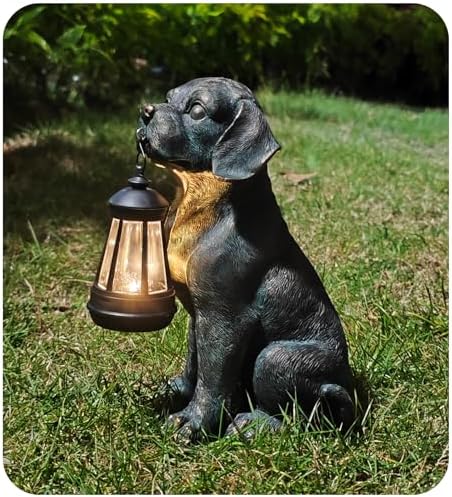 Solar Resin Dog Statue - Garden Art Figurine Dog for Yard Patio Lawn Balcony Decor, Home Houses Holiday Lighting, Outdoor Decoration, Unique Birthdays Ideal Gifts for Mom Grandma Women Wife Sister - Image 4