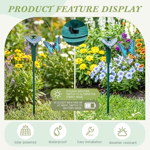 Tujoe 6 Pcs Butterfly Garden Stakes Decorative, Solar Moving Fluttering Butterfly Outdoor Waterproof Flying Butterflies Decor for Yard Pathway Garden Landscape Ornament, Battery Also Powered (Blue) - Image 3