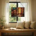 Sun Shining Through Window in Forest Chapel Rectangular Stained Glass Suncatcher – Hanging Window Panel with Animal & Nature Scene – Vibrant Glass Art Gift for Wildlife, Fantasy, Nature Lovers rQwQYE - Image 7
