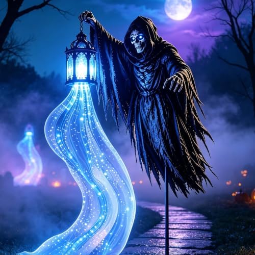 Halloween Soul Harvester Animated Solar Powered Garden Light,Halloween Ghost Yard Light, Solar Witch and Glowing Soul Stake, for Lawns, Gardens, Porches, Walkways and Seasonal Outdoor Displays (C) by Unknown