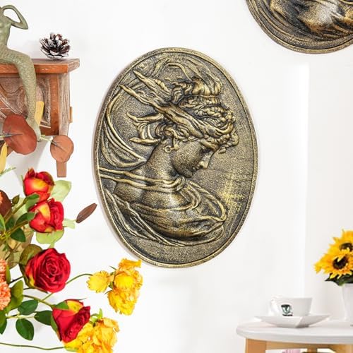 Sungmor Gold Cast Iron Wall Decor,Oval-shaped Classical Lady Relief Plaque - Image 5