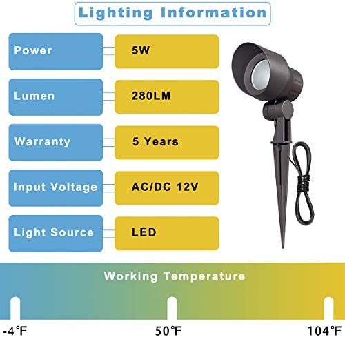 Outdoor Landscape Lighting Low Voltage Garden Landscape Lights Spotlight Uplight, Aluminum Construction Waterproof 12V 5W 3000K Warm-Yellow Light（4-Pack） - Image 3