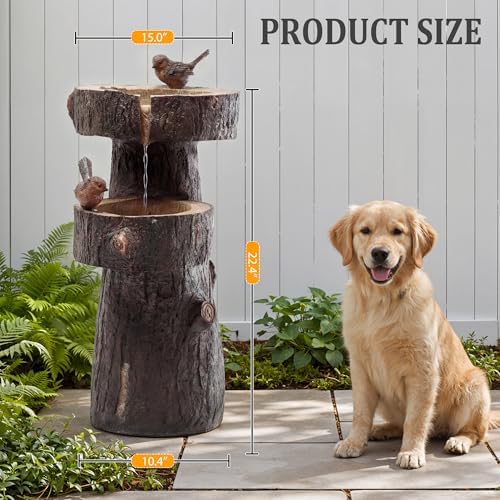 22.4" Tall Outdoor Water Fountain, 2 Tier Cascading Bowls and Stacked Water Fountain with LED Lights, for Yard Décor, Backyard, Patio and Deck (22.4'') - Image 3