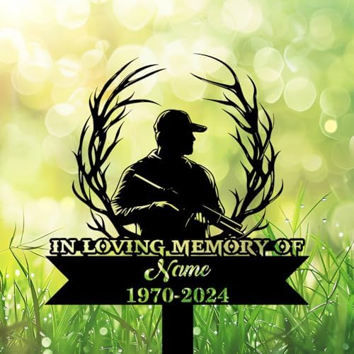 Personalized Hunter Grave Marker Hunter with Deer Antlers Memorial Garden Stake 8-24 inch Hunter Dad Loss Gift, Hunter Memorial Gift Loss of Loved One (Hunter with Deer Antlers) - Image 4