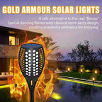 Gold Armour 2 Pack Solar Lights Upgraded - Flickering Flames Torch Solar Path Light - Dancing Flame Lighting 96 Led Dusk to Dawn Flickering Tiki Torches Outdoor Waterproof Garden - Image 3