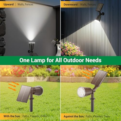 6 Pack Bright Solar Spot Lights Outdoor Cool White, 1000LM Adjustable Solar Lights Outdoor Waterproof, 2-in-1 Solar Powered Spotlights Landscape Lighting for Garden, Yard, Pathway, Tree, Flag - Image 6
