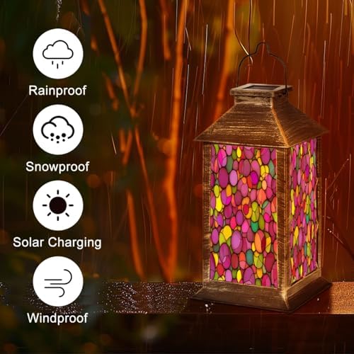 Solar Lantern Abstract Stained Glass Mosaic Purple Violet Outdoor Garden Hanging Lantern Waterproof Solar Powered Lighting Outside Table Lamp for Deck Yard Camping Patio Decor - Image 5