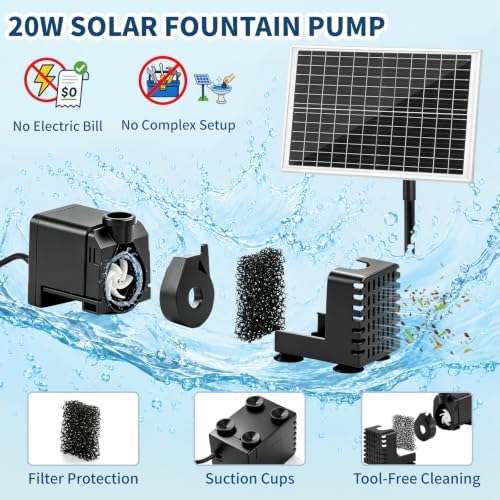 20W Solar Fountain Pump, Adjustable Submersible Pump for Garden Pond - Image 3
