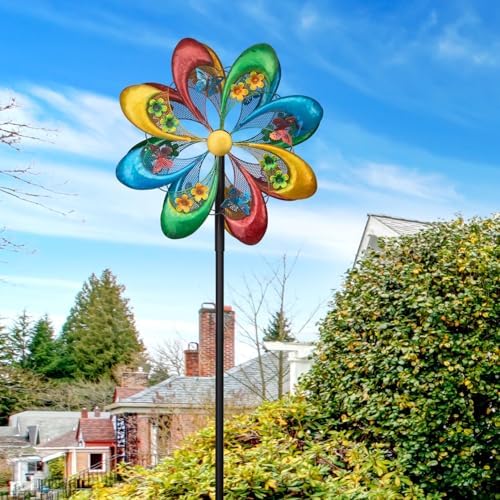 JAXPETY Windmill for Yard, Wind Spinner with 360°Rotation and Ground Stakes for Garden, Colorful (Rainbow) by JAXPETY