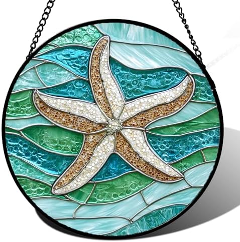Starfish Ocean Stained Glass Window Hanging Suncatcher Gift for Women 9.8" by DASTOLL