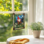 Swinging Garden Gnome Stained Glass Suncatcher – Square Hanging Window Panel for Home or Greenhouse – Whimsical Glass Art Gift for Garden Lovers, Christmas, Halloween, Father Days 1qxQ97 - Image 3