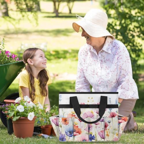 Garden Tool Bag Organizer Garden Tote Bag with Pockets Poppy Lavender Spring Tool Storage Organizer Gardening Tool Kit Holder 13" x 6.8" x 2.8" - Image 7