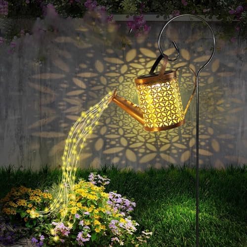 JIUSILIFE 60 LEDs Solar Outdoor Lights Watering Can Landscape Decorative Lamp, Retro Metal Kettle Hanging String Lights,Waterproof Solar Powered Garden Lantern for Yard Walkway Gardening - Image 3