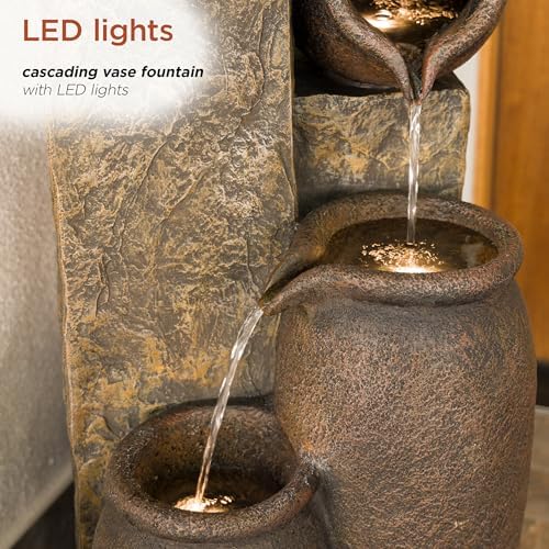 Alpine Corporation GIL140 43" Tall Indoor Outdoor Pottery Fountain with Replaceable LED Lights, Water Feature for Garden, Patio, and Home Decor, Brown - Image 5
