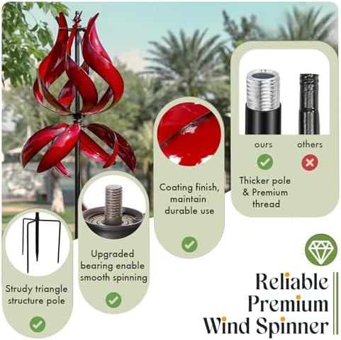 Red Tulip Wind Spinners Outdoor - 87" H Large Yard Spinners - Image 3