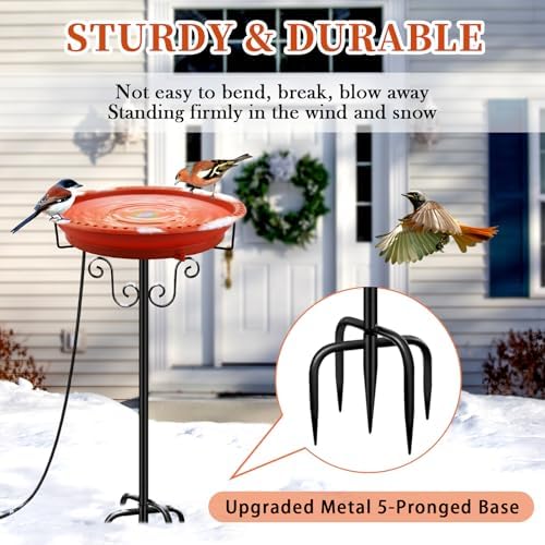 Heated Bird Bath for Outdoors Winter, 100W Heated Birdbath with Stake Brown - Image 5