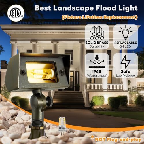 Gardenreet Low Voltage Wall Wash Lights - 12V Solid Brass LED Flood Lights Outdoor, Landscape Wired Waterproof, Bronze Wide Angle Lighting for Tree Garden Patio with 2700K 3W 270LM G4 Bulb 10 Pack - Image 2
