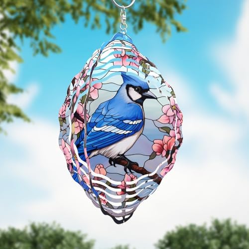 Traci's Fun Creations 10" Wind Spinner, Blue Jay Theme, Aluminum, Double Sided, Yard or Garden Décor - Image 2