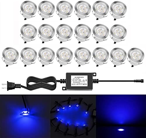 Low Voltage LED Deck Lighting Kit Stainless Steel 1W Waterproof Outdoor Yard Garden Decoration Lamps Landscape Pathway Patio Step Stairs LED In-ground Lights Silver Border(20pcs,Blue) by QACALEDOutdoorRecessedDeckLightingKits