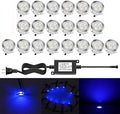 Low Voltage LED Deck Lighting Kit Stainless Steel 1W Waterproof Outdoor Yard Garden Decoration Lamps Landscape Pathway Patio Step Stairs LED In-ground Lights Silver Border(20pcs,Blue) by QACALEDOutdoorRecessedDeckLightingKits