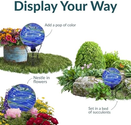 Sunnydaze 10" Glass Gazing Ball for Garden, Globe for Outdoor Display - Image 4