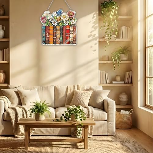 Stack of Book Acrylic Suncatcher Size 10 inches, Bookish Stained Glass Effect Window Hanging Ornament, Garden Decor, Gift for Book Lover Reader Bookworm - Image 6