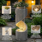 Modern S-Shaped Outdoor Fountain with LED Light, 30” Tall Spiral Column Waterfall Feature with Flat Top for Plant Display, Decorative Water Fountain for Garden, Patio - Image 2