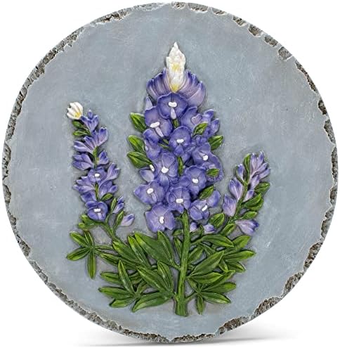 NAT & Jules Floral Colorful Dimensional Indoor Outdoor 12 inch Round Cast Resin Decorative Garden Stepping Stone, Patio, Walkway Sculpture Yard Art, Bluebonnet by NatJules