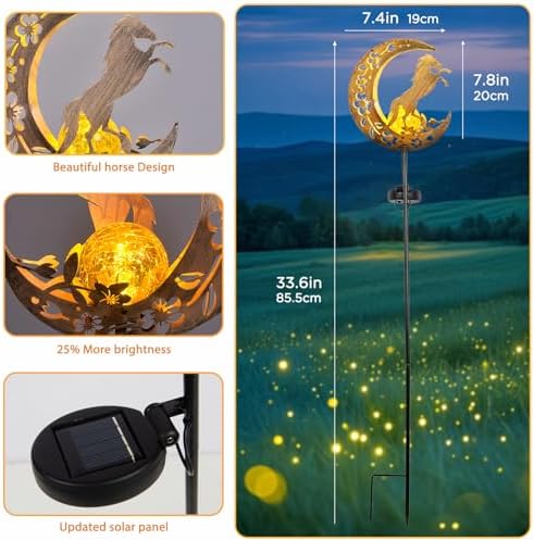 Solar Lights Outdoor Waterproof - Moon & Horse Landscape Lighting, Weatherproof SolarGarden Stakes with 8-10H Auto On/Off, Decorative Pathway Markers for Driveway/Walkway/Equestrian Farms - Image 3