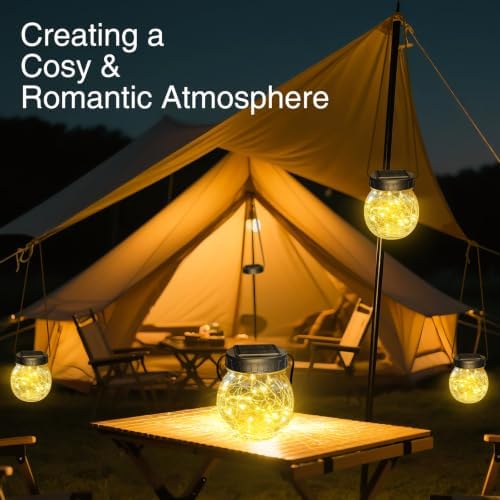 Kolpop Solar Lanterns Outdoor Waterproof 6 Pack, Hanging Solar Lights with 30 LED, Cracked Glass Hanging Globes for Garden Patio Fence Yard Christmas Tree Decoration,Warm White - Image 4