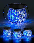 Mosaic Solar Lights Outdoor 4 Pack, Solar Hanging Lanterns Christmas Halloween Gifts for Women Mom Grandma, Waterproof Glass Globe Lights, Garden Patio Decor for Yard, Tree, Balcony, Cold by PARTPHONER