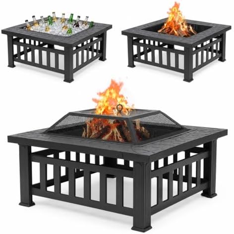 4-in-1 Outdoor Fire Pit Grill Table,Metal Firepits for Outside (32") by Nahenduo