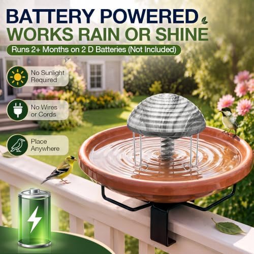 Bird Bath Water Agitator with Round 99.99% Pure Copper Disk, Battery Powered Bird Bath Circulator, Quiet Waterproof Mover Keeps Water Fresh for All Season Use (Gray Rock) - Image 3