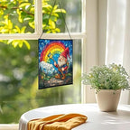 Gnome with Rainbow Paintbrush Stained Glass Suncatcher – Square Hanging Window Panel for Home or Greenhouse – Whimsical Glass Art Gift for Garden Lovers, Christmas, Halloween, Father Days 4QDKIj - Image 3
