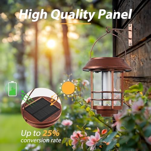 Otdair Solar Lanterns Outdoor Waterproof Flickering Flame 2 Pack Red Bronze - Image 6