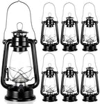 Hortsun 6 Pcs 12 Inch Vintage LED Hurricane Lantern Metal Black Outdoor Battery Operated Hanging Lantern with Warm LEDs and Dimmer Switch for Indoor Rustic Farmhouse Country Camping Decor by Hortsun