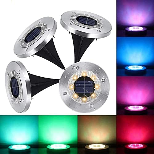 OurLeeme Solar Outdoor Lights Solar Powered Disk Lights 4 Pcs Solar Lights Outdoor Waterproof Solar Ground Lights 8 LED Solar Garden Lights Color Changing Landscape Lighting Pathway Lights by OURLEEMELIGHTING