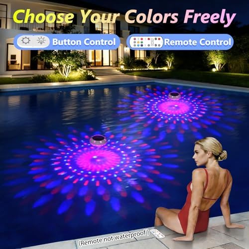 Floating Pool Lights w/Remote, 6.5" Upper & Lower Dynamic LED Color Changing Solar Pool Lights that Float, IP68 Waterproof Solar Floating Light for inground Pools Wedding Party Decor(4) - Image 5