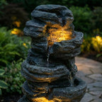 6-Tier Outdoor Cascading Stone Water Fountain, 35" H Freestanding LED Rock Waterfall with Natural Stone Appearance and Lights, Resin Water Feature for Garden Patio Yard Deck - Image 5