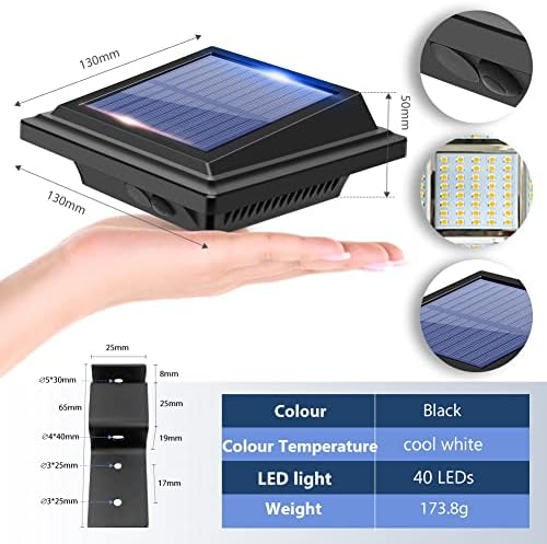 Gutter Lights, 40 LED Solar Patio Decor Lights, Deck Light Outdoor Waterproof Fence Light for Wall Backyard Porch, Patio, Pool,Step Stairs, Yard, Garden, Pathway - 8 Pack-Black,Warm White Light - Image 3