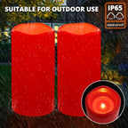 NURADA 8" x 4" Large Outdoor Flameless Candles - Waterproof LED Pillar Flickering Candle Battery Operated with Timer Remote Control for Patio Porch Christmas Decor - 2 Pack Red - Image 3