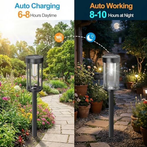 Sparkblaze 12 Pack Solar Pathway Lights Outdoor, Modern Classic Solar Garden Lights, Auto On/Off Landscape Lighting for Yard, Lawn, Patio, Walkway, Waterproof Solar Stake Lights. (12, Cold White) - Image 5