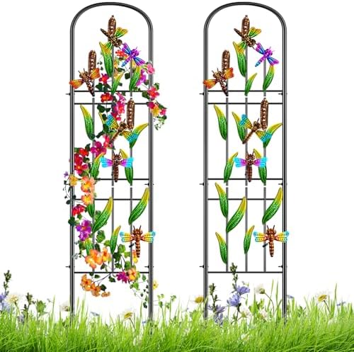Metal Garden Trellis 2Pcs, Dragonfly Decor Plant Support for Climbing Vines by KHayRovies