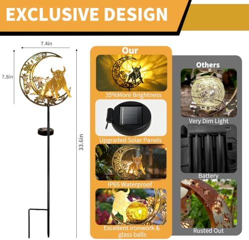 Solar Lights Outdoor Decor Cracked Glass Cow Stake Moon Lights Cow Gifts - Image 7