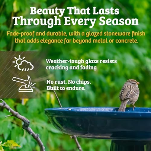 Birds Choice Ohio Stoneware Pedestal Bird Bath | 22" x 17" | Summer Green - Image 3