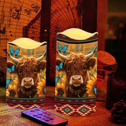 Cow 4 Pack LED Candles Flickering Flameless Pillar Candles with Remote Control and Timer Color Changing Battery Operated Realistic Electric Candles for Floor Table Path Decoration - Image 5