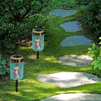 Poceacles Cross Solar Lights Outdoor for Cemetery Grave Decorations, Fake LED Pillar Candles Solar Powered Waterproof Outdoor Stake Lights Grave Markers, Colorful Lily Cross Teal, Pack of 4 - Image 4