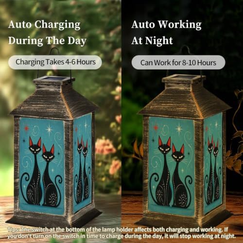 Teal Cats Mid Century Solar Lanterns Outdoor Waterproof - Image 3